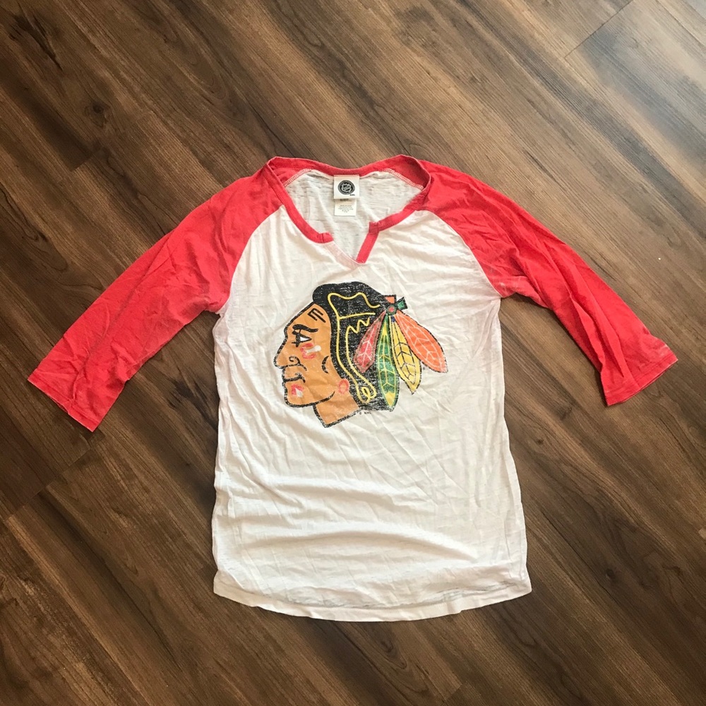 Black Hawks tee shirt.